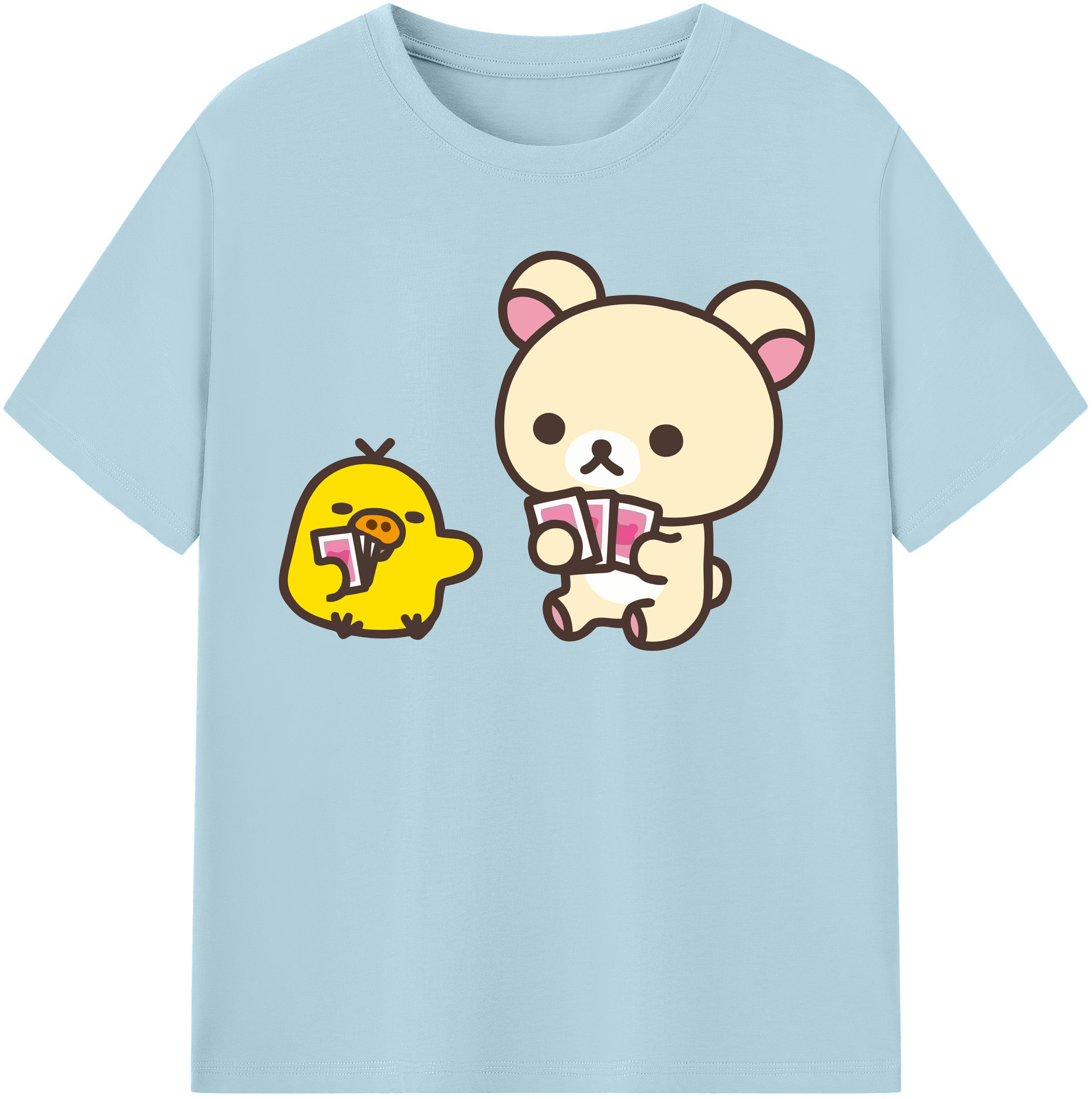 （画像用） リラックマ リラックマ キイロイトリ Rilakkuma Korilakkuma Kiiroitori 綿100％半袖Tシャツ（フロントプリント）